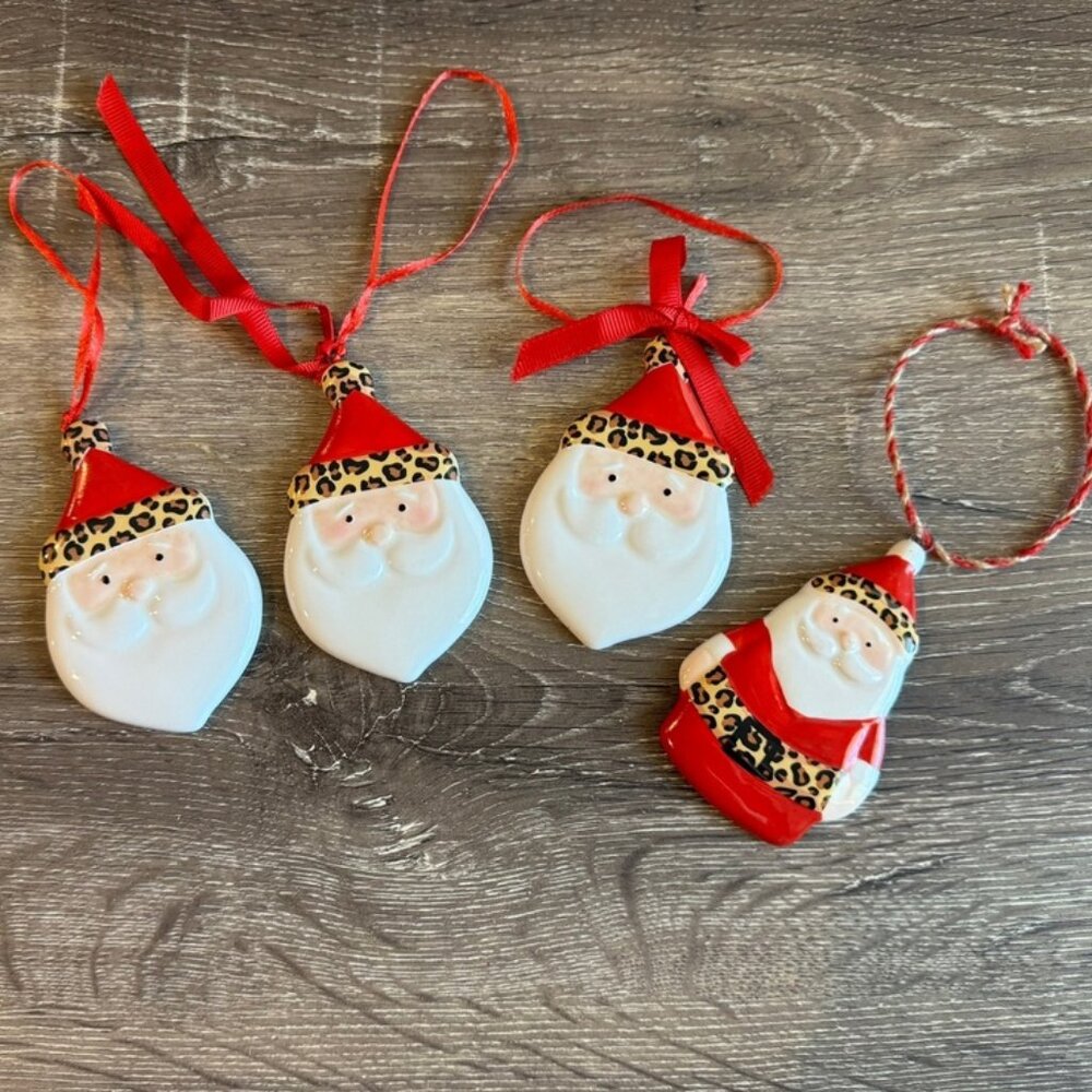 Set of 4 Young's Inc. Ceramic Santa Tree Ornaments.